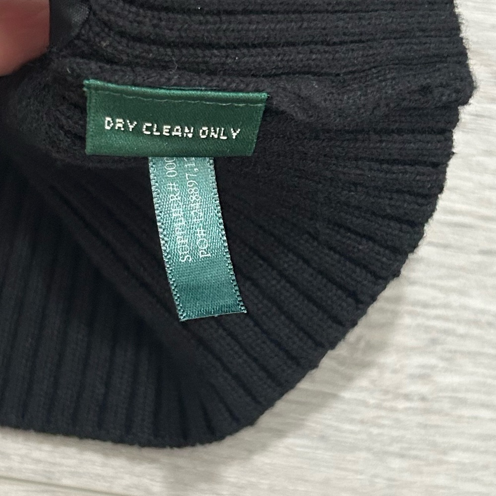 Lauren Ralph Lauren Brown Faux Leather Dark Navy (Black) Knit Cardigan - Picture 11 of 12